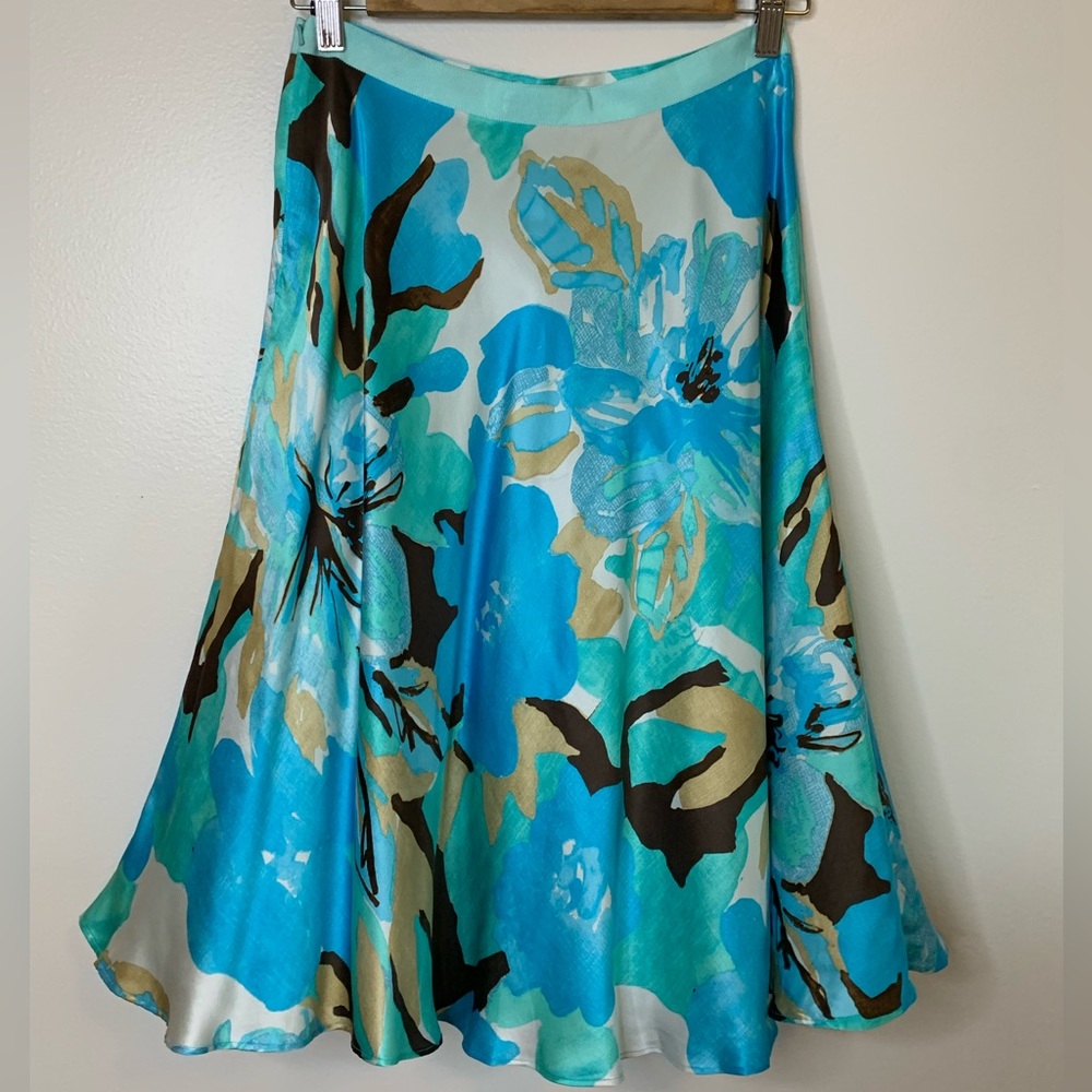 Banana Republic 100% Silk Teal Turquoise A-Line Skirt Size 0